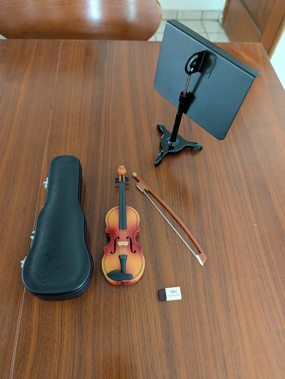 American Girl Doll Violin with Bow Carry Case Music Stand Pre Owned